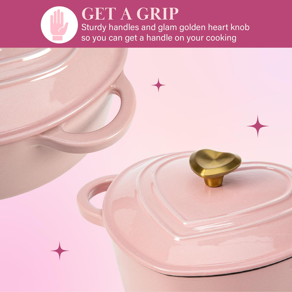 Enameled Cast Iron Dutch Oven Pot with Lid, Heart-Shaped Dutch Oven, Durable Cast Iron Pot with Dual Handles, Oven