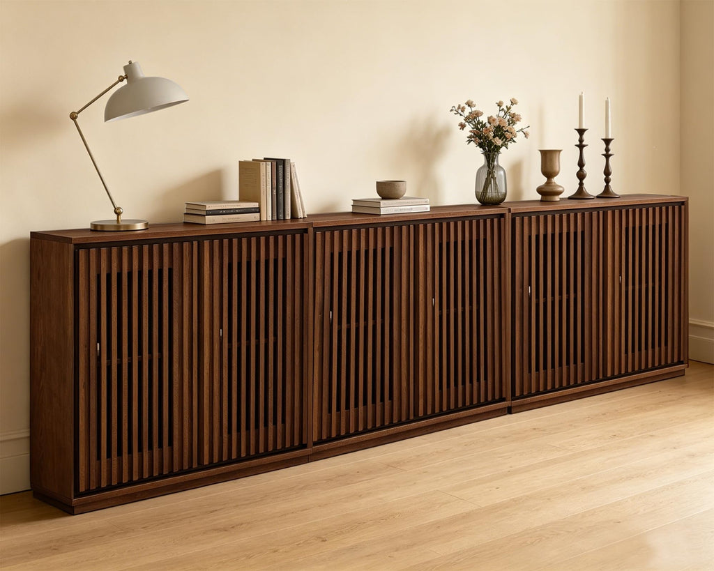 39 inch Narrow Buffet Cabinet Sideboard with Storage, Walnut, 3 Pieces