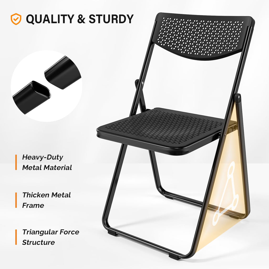 Plastic Folding Chairs, Comfortable Foldable Chair with Breathable Mesh Seat and Sturdy Metal Frame 350lbs Capacity