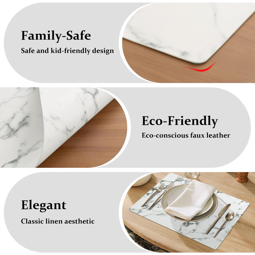 Faux Leather PU Placemats Set of 8 (Marble,11.8" x 17")