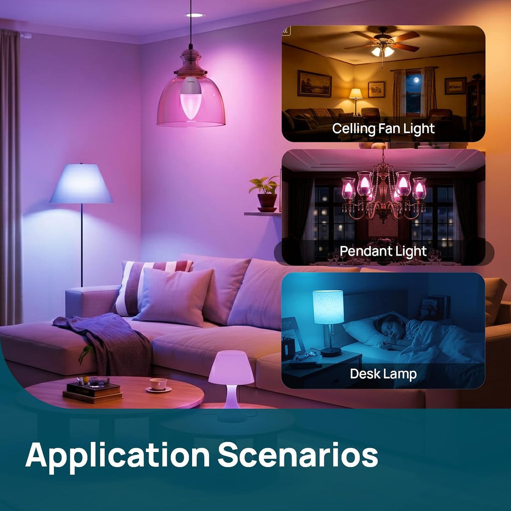 Matter E12/E26 Led Bulb, Color Changing Smart Light Bulbs, 4 Pack