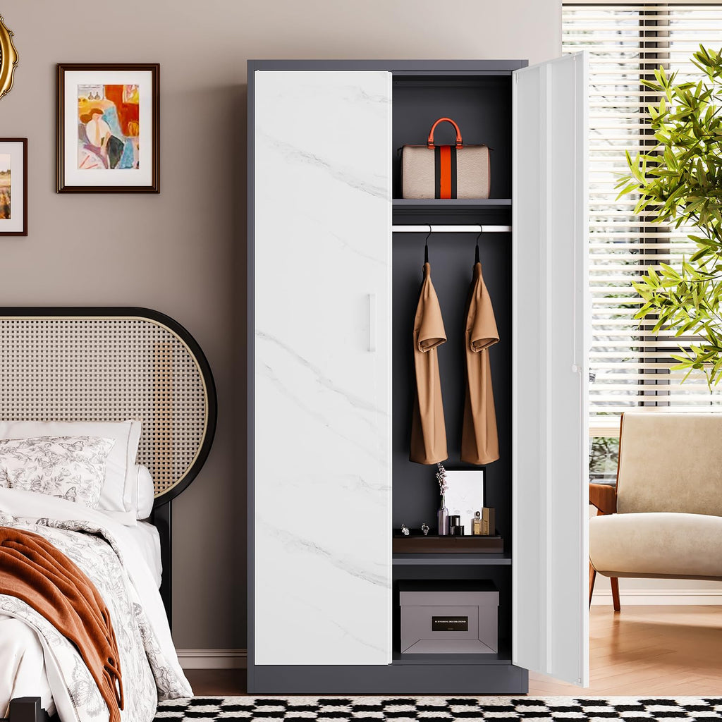 Wardrobe Closet, 72" H Clothing Storage Cabinet with Adjustable Shelves and Hanging Rod, Bedroom Armoire Clothes