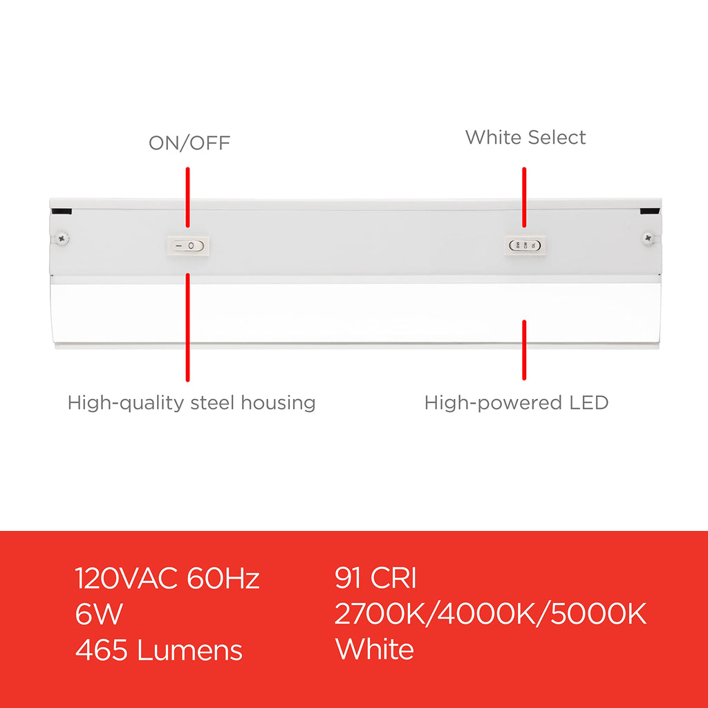 12 Inch Hardwired Under Cabinet Light, Dimmable 465 Lumens