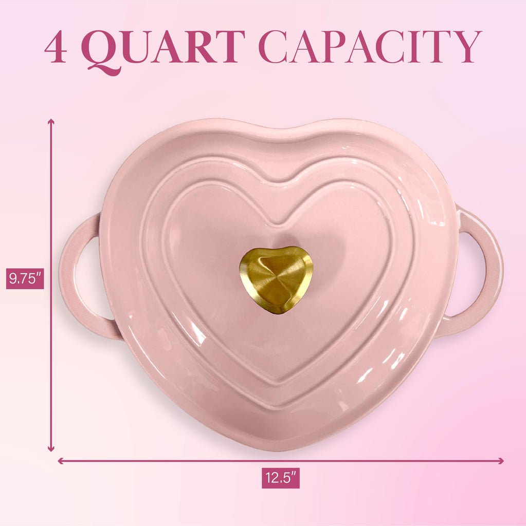 Enameled Cast Iron Dutch Oven Pot with Lid, Heart-Shaped Dutch Oven, Durable Cast Iron Pot with Dual Handles, Oven