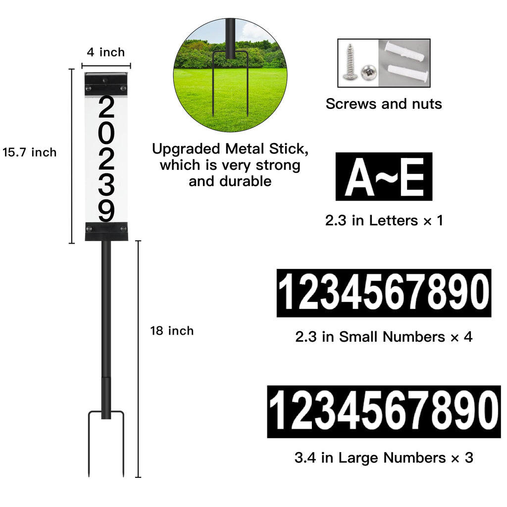 Solar House Numbers for Outside, Address Signs for Yard with Stake