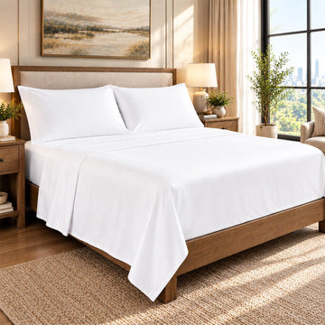 Egyptian Cotton Sheets - Everyday Bedding Cotton Sheet Set (4 PC, White), Soft & Durable, Cooling