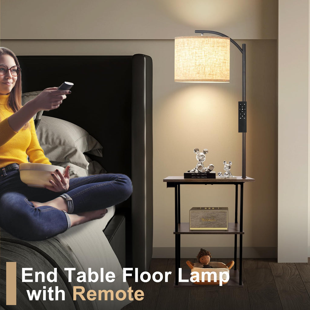 Floor Lamp with Table & Remote, End Table with Charging Station