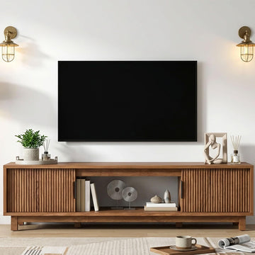 Fluted TV Stand, Mid Century Modern TV Stands, Walnut Entertainment Center for 55/60/65 Inch TV, Media Console with