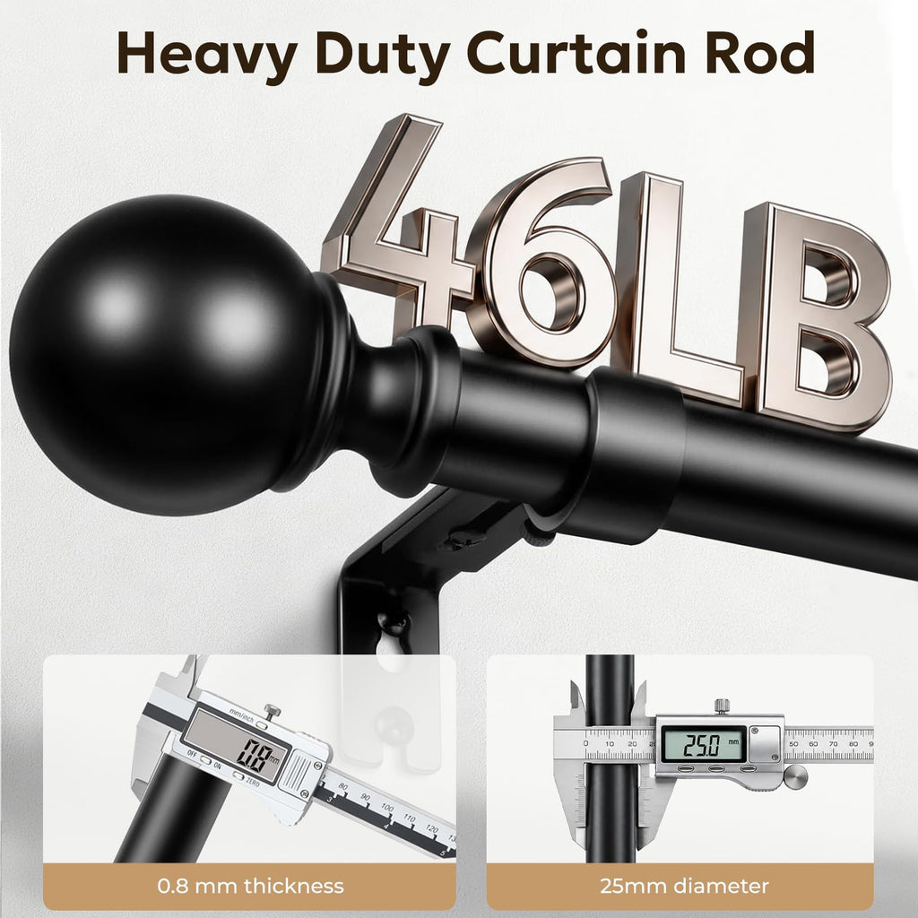 1 Inch Adjustable Curtain Rods for Windows, 32"-86", Black