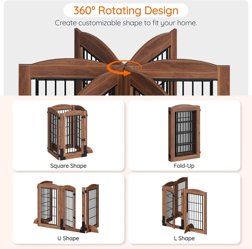 4 Panels Dog Gate Indoor with Door, 32.7'' Tall Freestanding Pet Gate with 2 Support Feet, Foldable Dog Fence