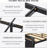 Queen Bed Frame with Modern Headboard, Heavy Duty Platform Metal Base with Square Footboard and 13 Strong Slats