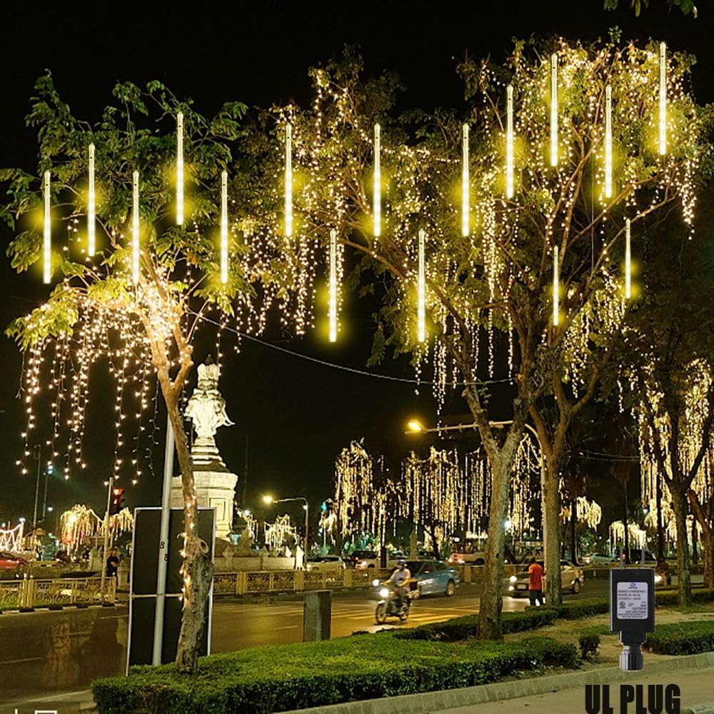 Warm White Icicle Lights Outdoor, 40-Tube Meteor Shower Lights for Christmas Thanksgiving New Year Party Yard Wedding