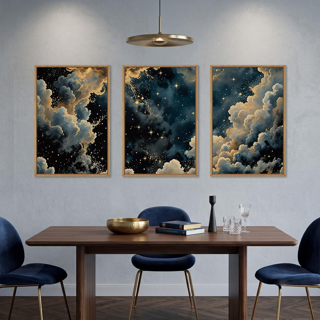 Celestial Starry Night Sky Canvas Framed Wall Art Set -24"x36"x3