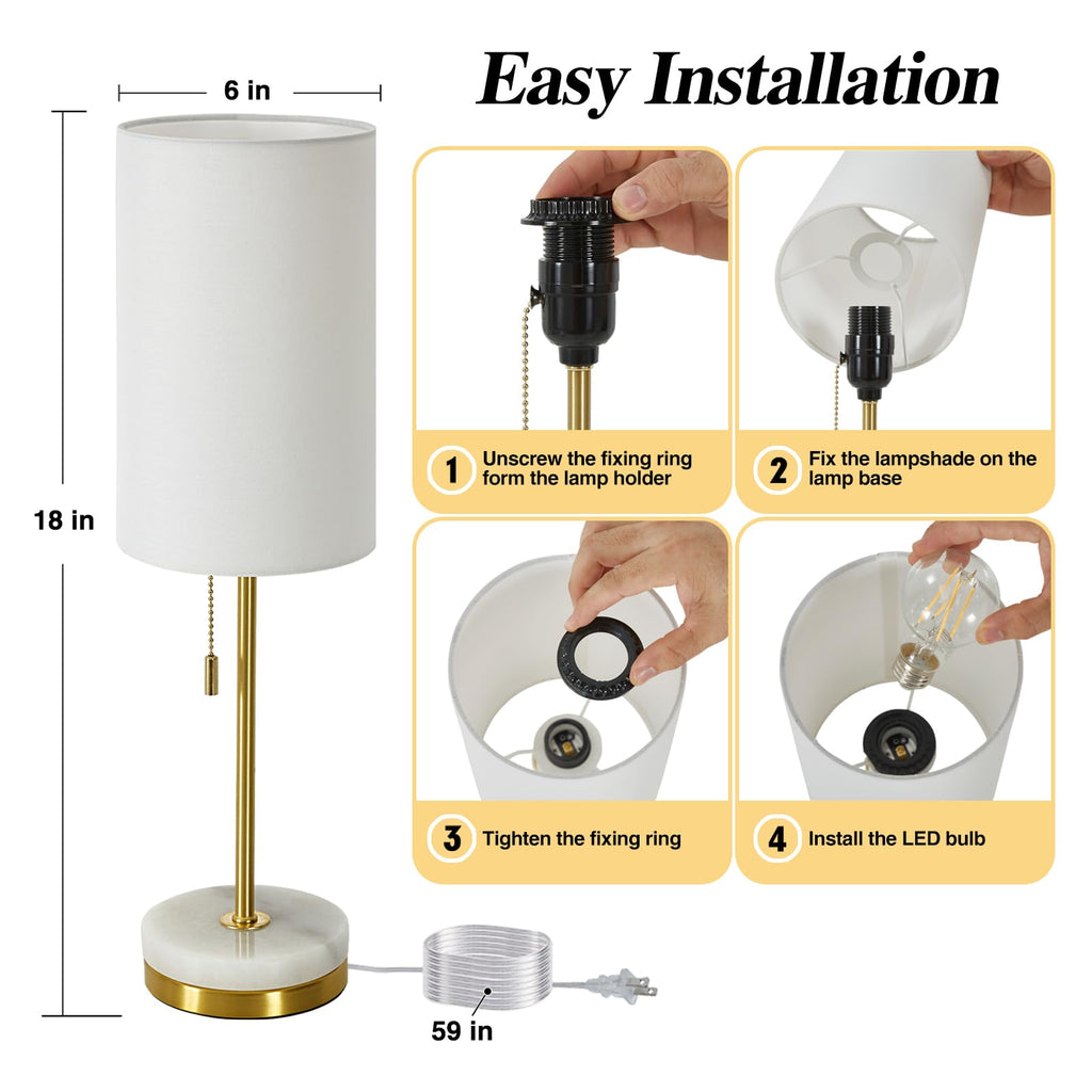 18" Desk Lamp & Table Lamp Set of 2, Bedside Lamps with Marble Base