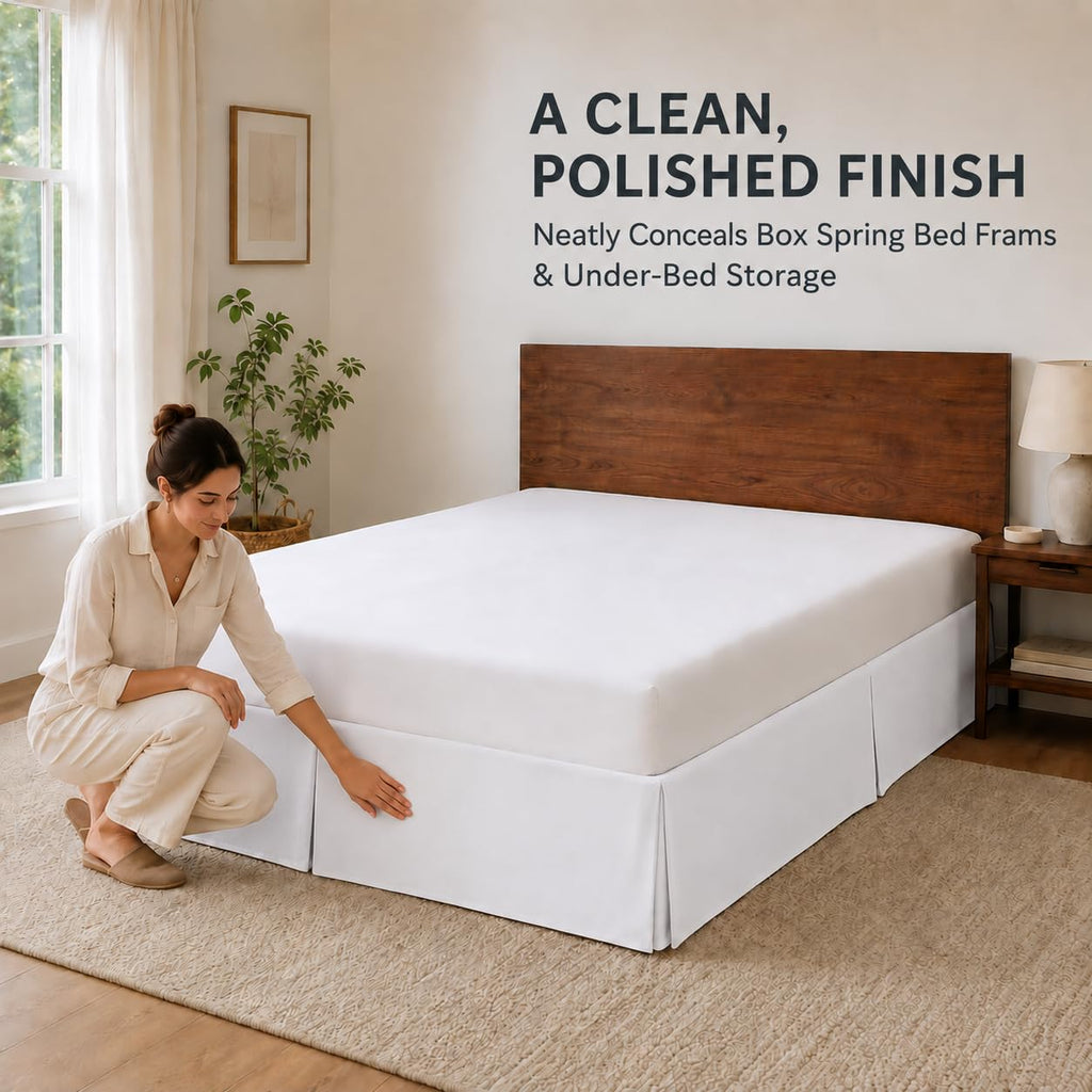 Queen Tailored Pleated Bed Skirt, 14" Drop, White