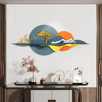 59" Metal Wall Art, Modern 3D Nature Landscape Wall Decor, Large Abstract Metal Wall Sculpture, Hallway & Office