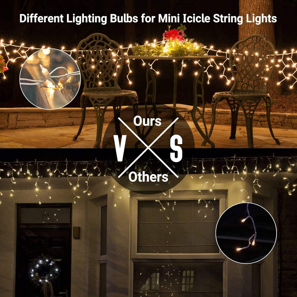 Christmas Icicle Lights, 35Ft 300 Count Incandescent, Warm White