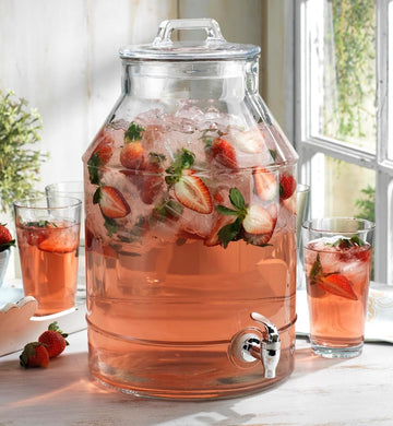 3 Gallon For Parties,Classic Mason Jug Beverage Dispensers With Glass Lid With Handle And 100% Leakproof Spigot.Glass