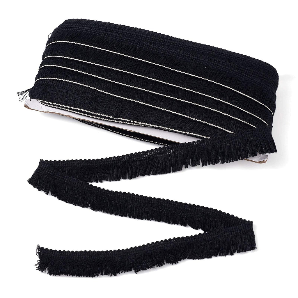 MegaPet Black Polyester Fringe Tassel Lace Trim 1 Inch x 82 Feet Chainette Fringe Fibre Trim for Sewing Quilting DIY