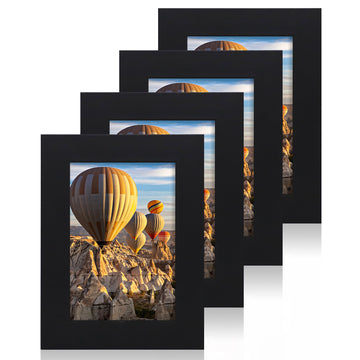 4x6 Picture Frame Set of 4, High Definition Glass Black Picture Frame, 4 x 6 Wood Photo Frames for Horizontal or