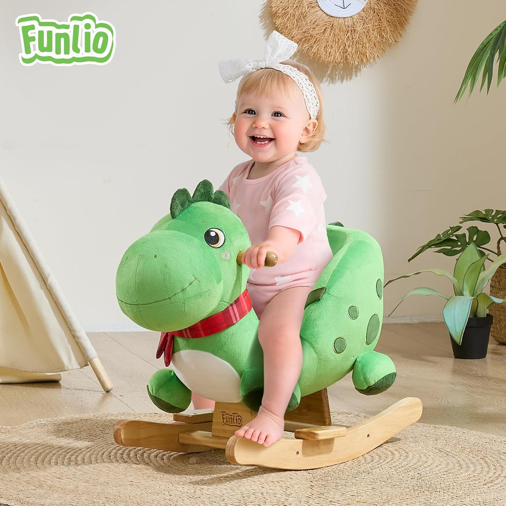 Dino Rocking Horse for Toddlers 1-3 Years, Premium Green Plush Rocking Dino with Soft Spikes, Big Eyes & Lovely