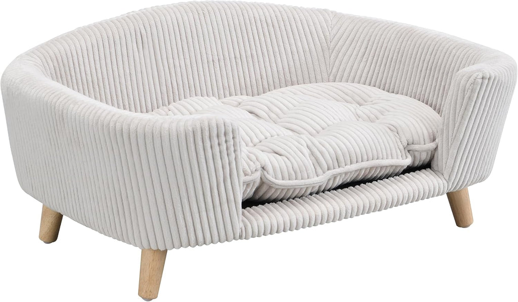 Dog Bed, Mid‐Century Modern Pet Sofa Dog Bed for Small Dogs 11‐25 Lbs, Raised Dog Bed with Sturdy Birch Wood Legs