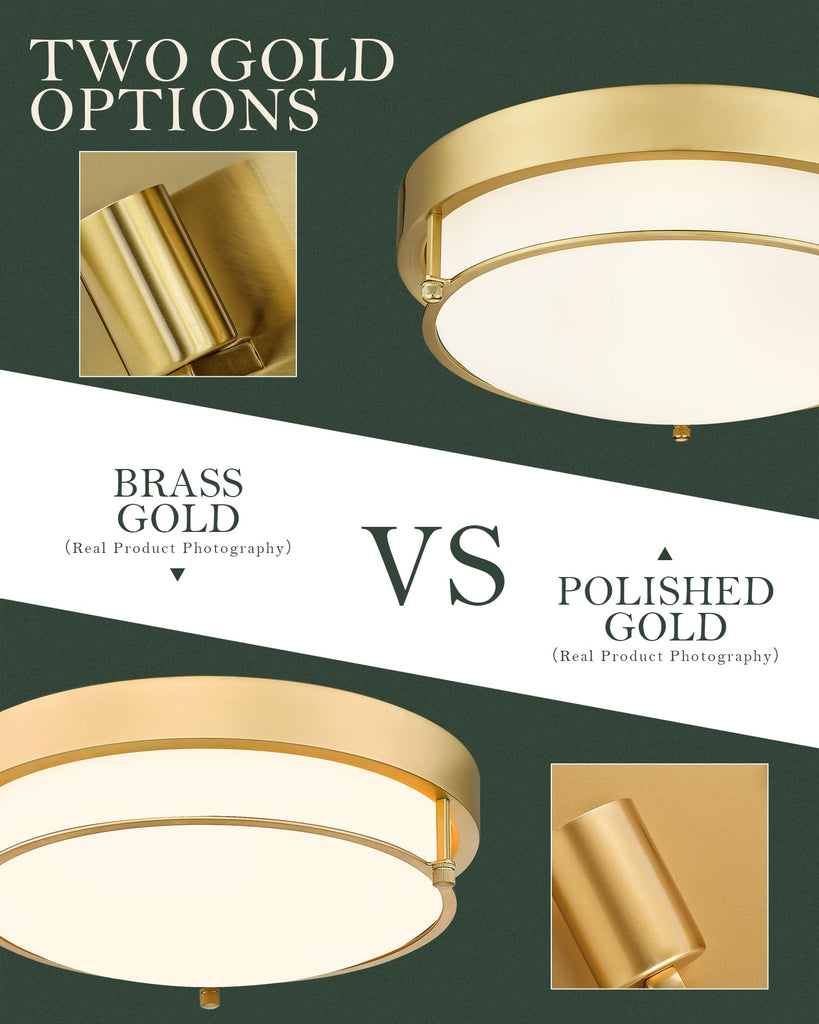 16 Inch Flush Mount Ceiling Light, White Frosted Glass, Gold