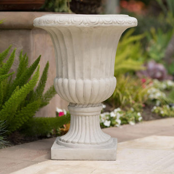 Large 26.5 Inch Outdoor Urn Planter Antique Italian Style Flower Pot, Magnesium Oxide Pedestal Garden Planter Porch
