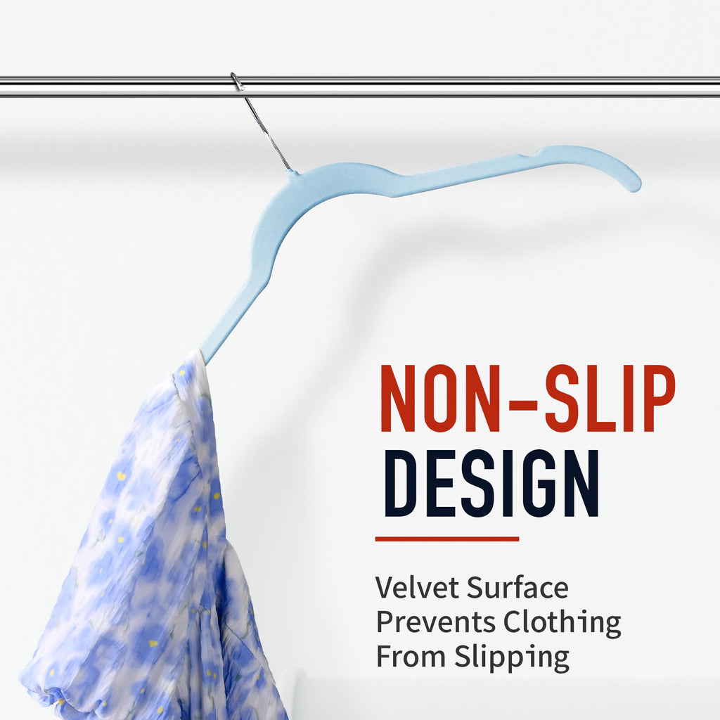 Velvet Hangers 30 Pack, Non-Slip Slim Felt Clothes Hangers Blue
