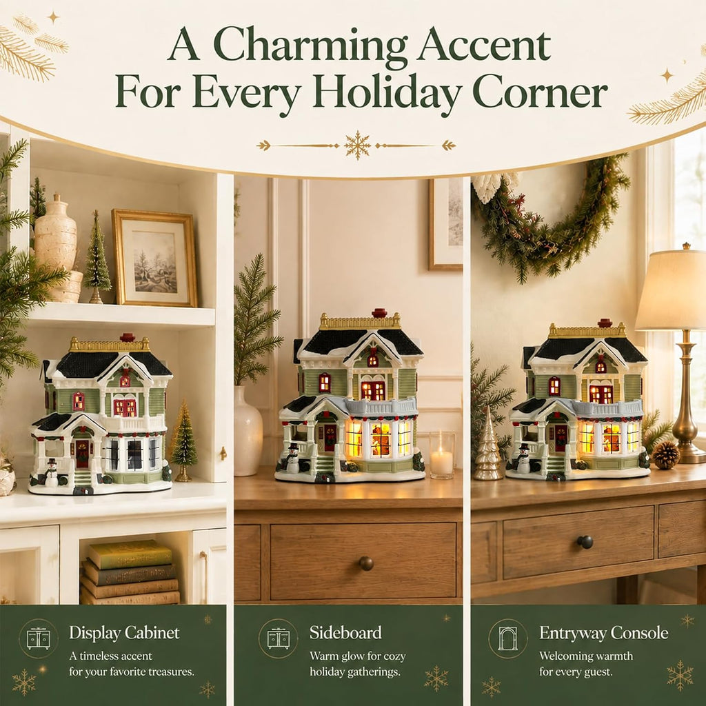 Christmas Village Houses, Lighted Ceramic Christmas Victorian Buildings