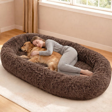 Human Dog Bed for Adult Faux Fur Washable Human Dog Bed Portable Handle, Egg Orthopedic Foam Human Bed