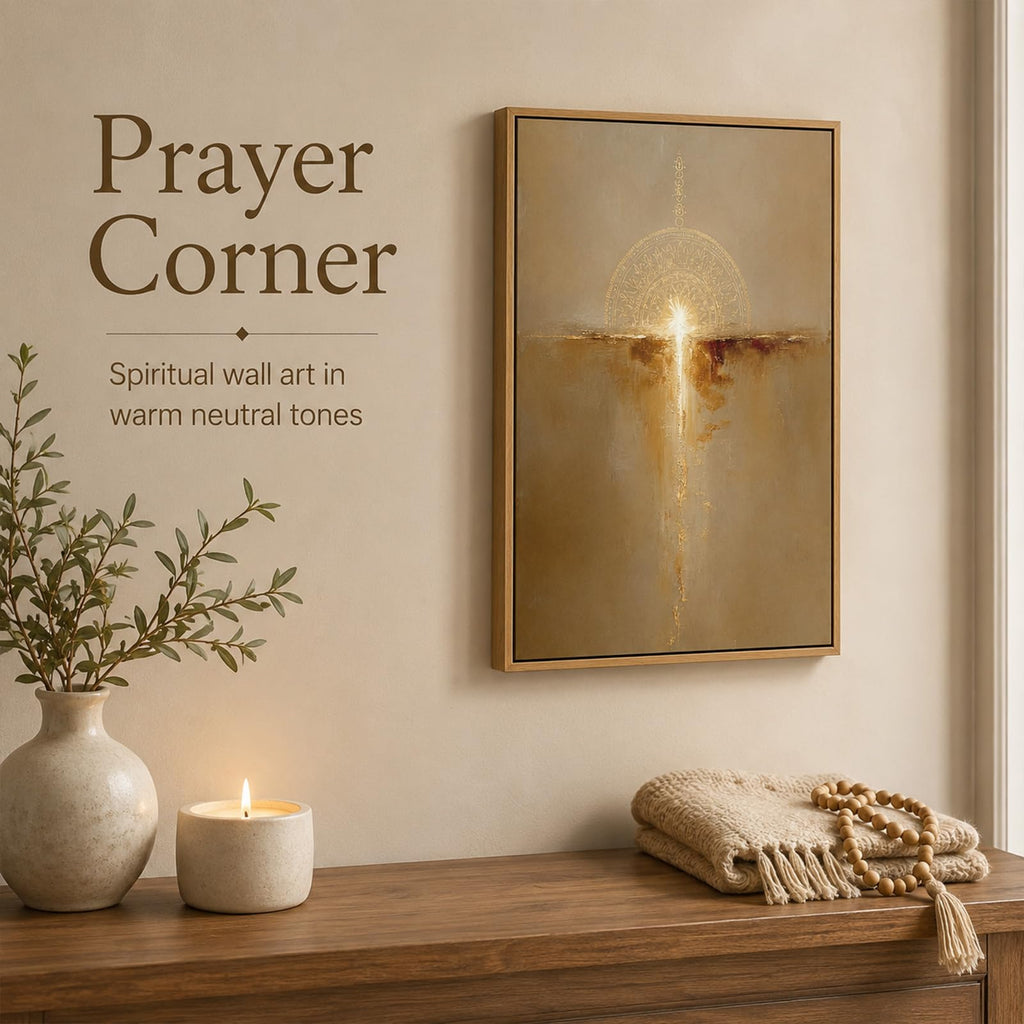 Framed Spiritual Wall Art, Sacred Geometry Gold Abstract Cross Decor 12x16