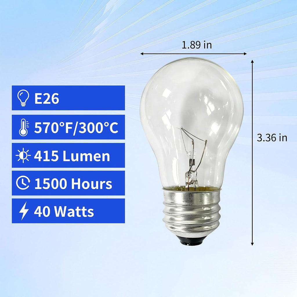 40W A15 Appliance Bulb for Lava Lamp, E26 Medium Base 120V, Compatible with Refrigerator, Microwave, Range Hood, Warm
