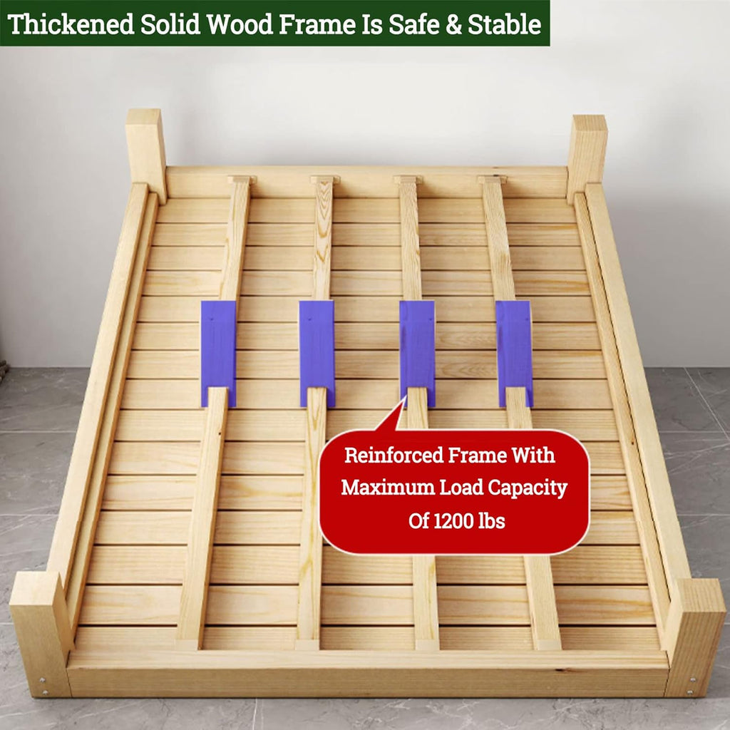 Scandinavian Bed Frame, Solid Wood Bed Frame, Japanese Bed Frame Floor Bed Platform with Storage Drawer, 12" Tall