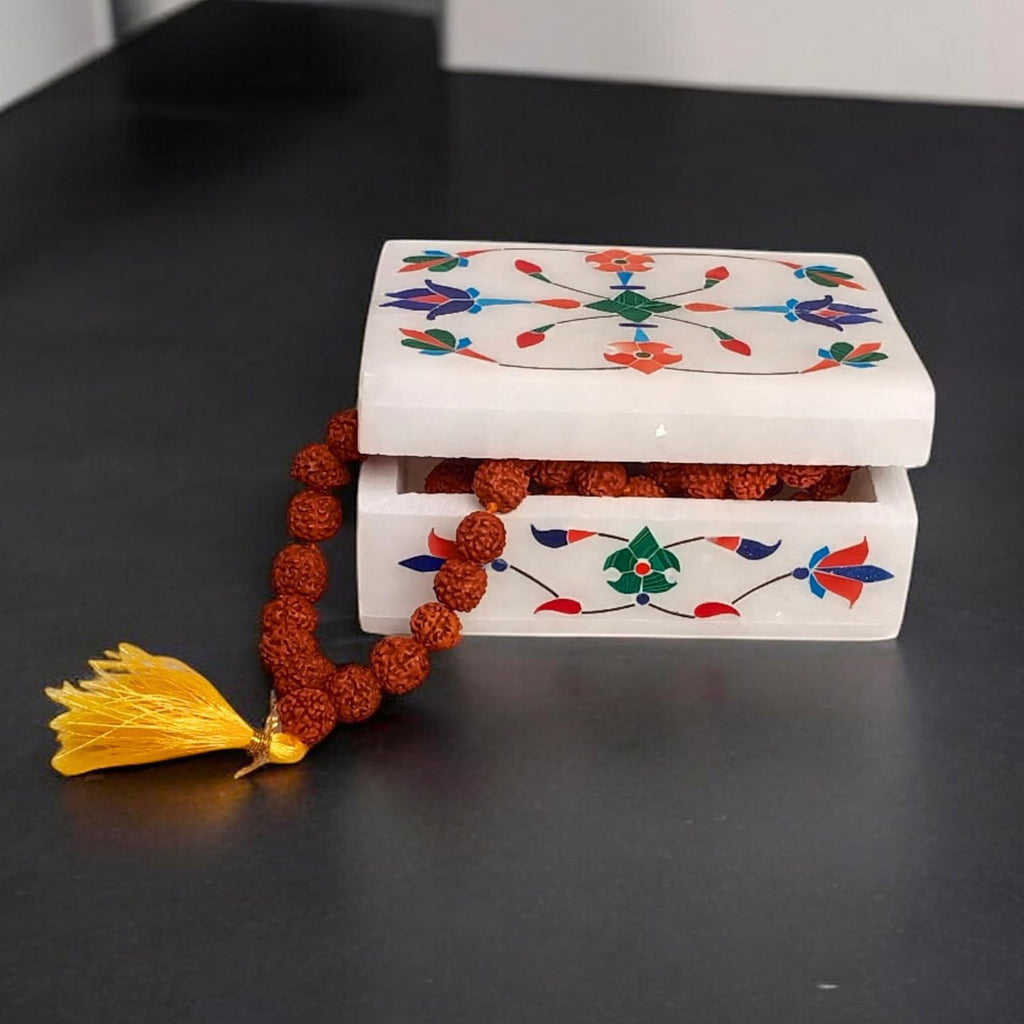 Marble Jewelry Box Organizer - Decorative Trinket Box - Hand carved Floral Design - Keepsake Box | Anniversary