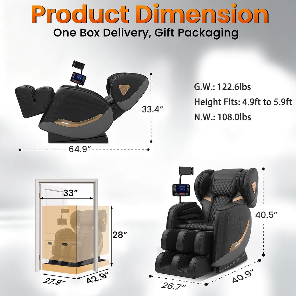 2027 Zero Gravity Massage Chair Full Body and Recliner with Heat & 10 Fix Rollers, 5 Auto Modes & 3 Intensity Levels