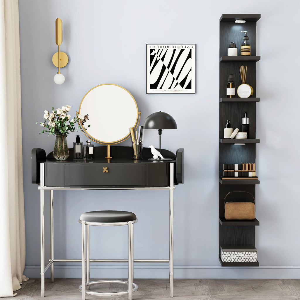 7 Tier Wall Shelf with LED Lights Lack Shelf for Room Decor Black