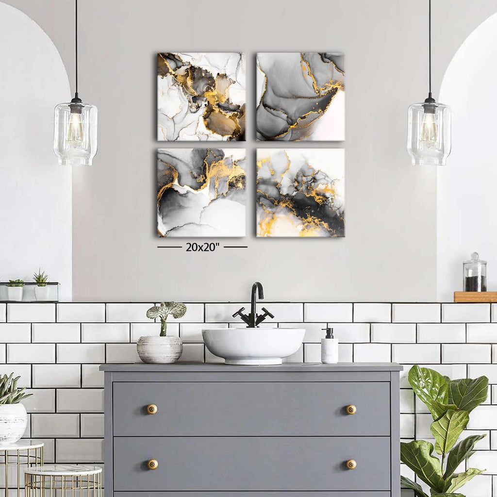 Abstract Texture Wall Art Black and Gold Marble Wall Decor Watercolor Ink Fluid Lines Picture Canvas Print Minimalist