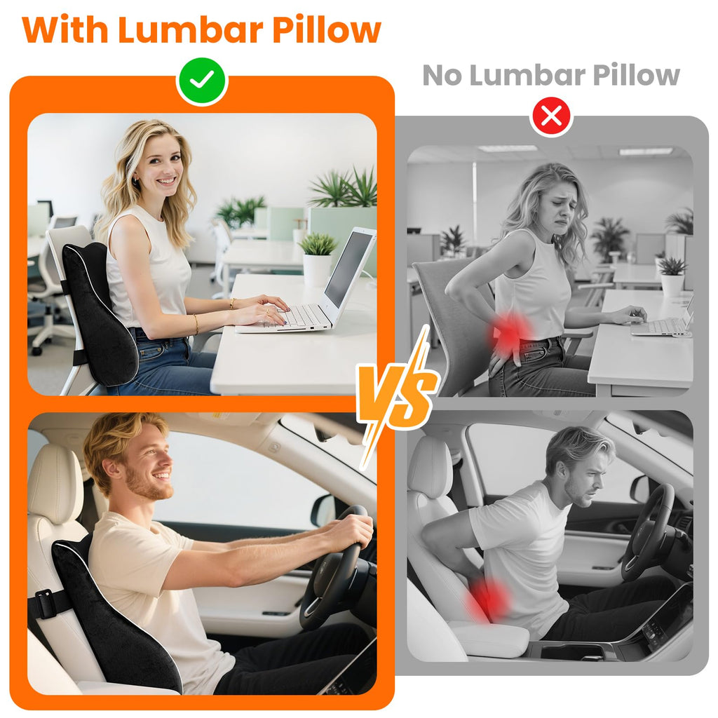 Lumbar Support Pillow, Memory Foam Chair, Black