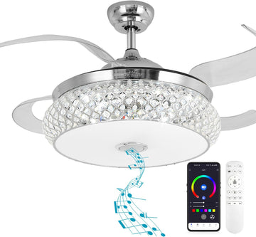 Retractable Ceiling Fan Bluetooth Celing Fans whit Lights and Speaker