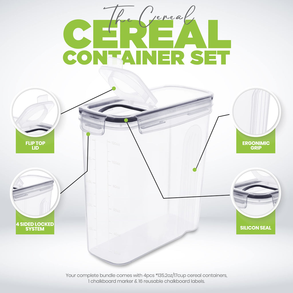 Cereal Containers Storage Set with Lids, 4 Pack, 4L (135 Oz)