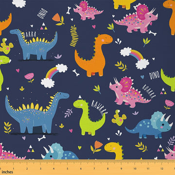 Cartoon Dinosaur Upholstery Fabric By The Yard, 3D Digital Print Reupholstery Fabric for Chairs, Botanical Leaf