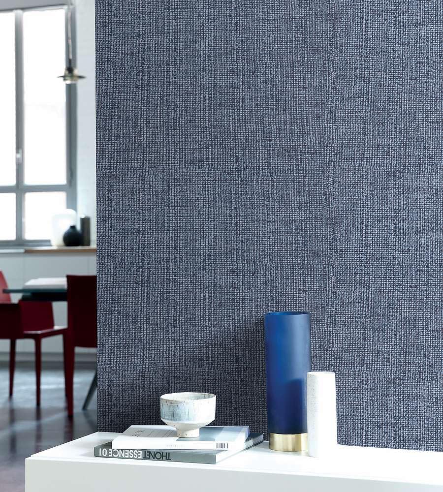 Denim Blue Grasscloth Peel and Stick Wallpaper 15.7inch x 393.7inch | Textured Contact Paper Blue Faux Linen