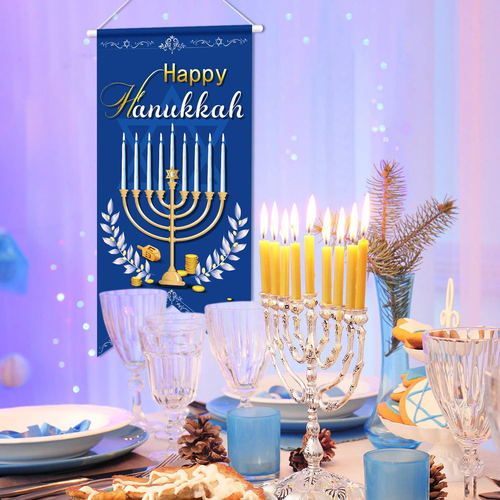 Happy Hanukkah Banner Door Sign Flag Jewish Holiday Decor