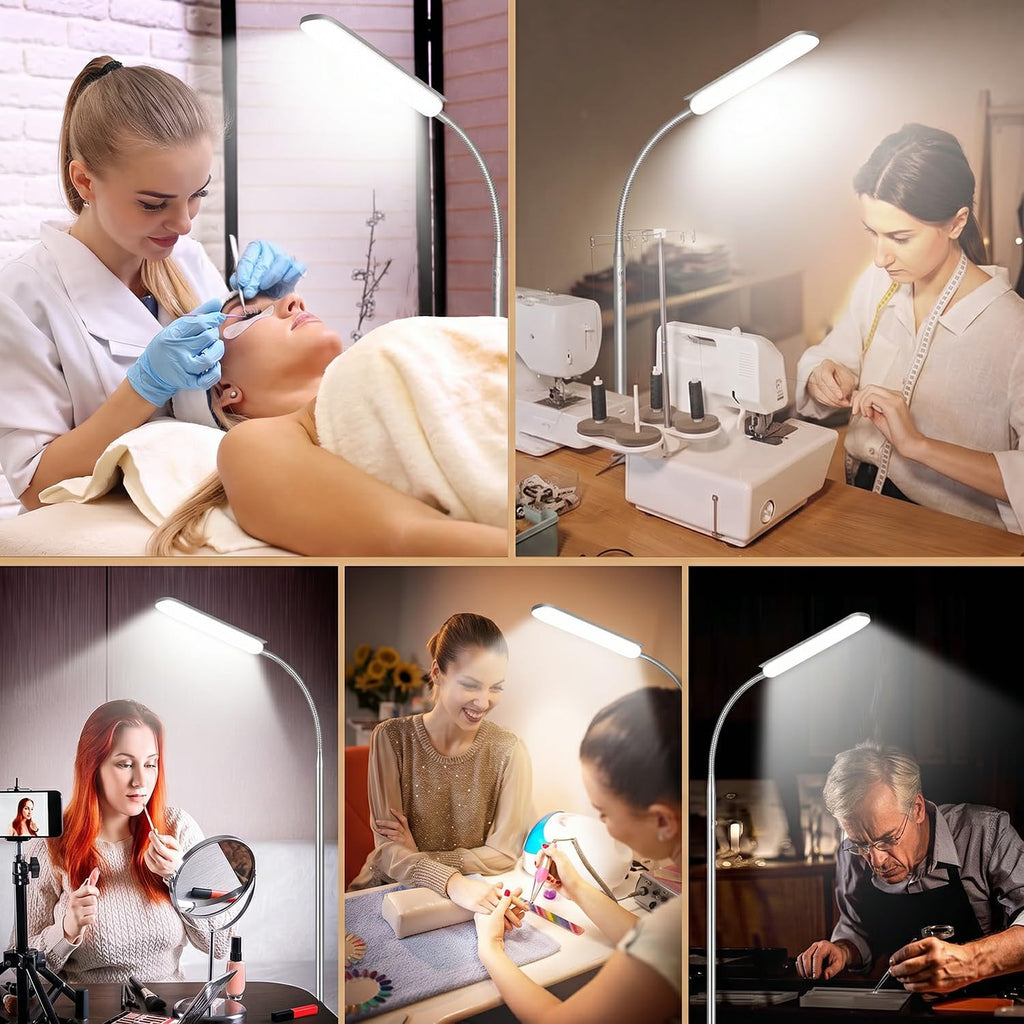 Silver Modern Floor Lamp, 18W 1800LM Bright LED, Touch Control & Memory Function, Dimmable Timing Eye-Caring Lamp