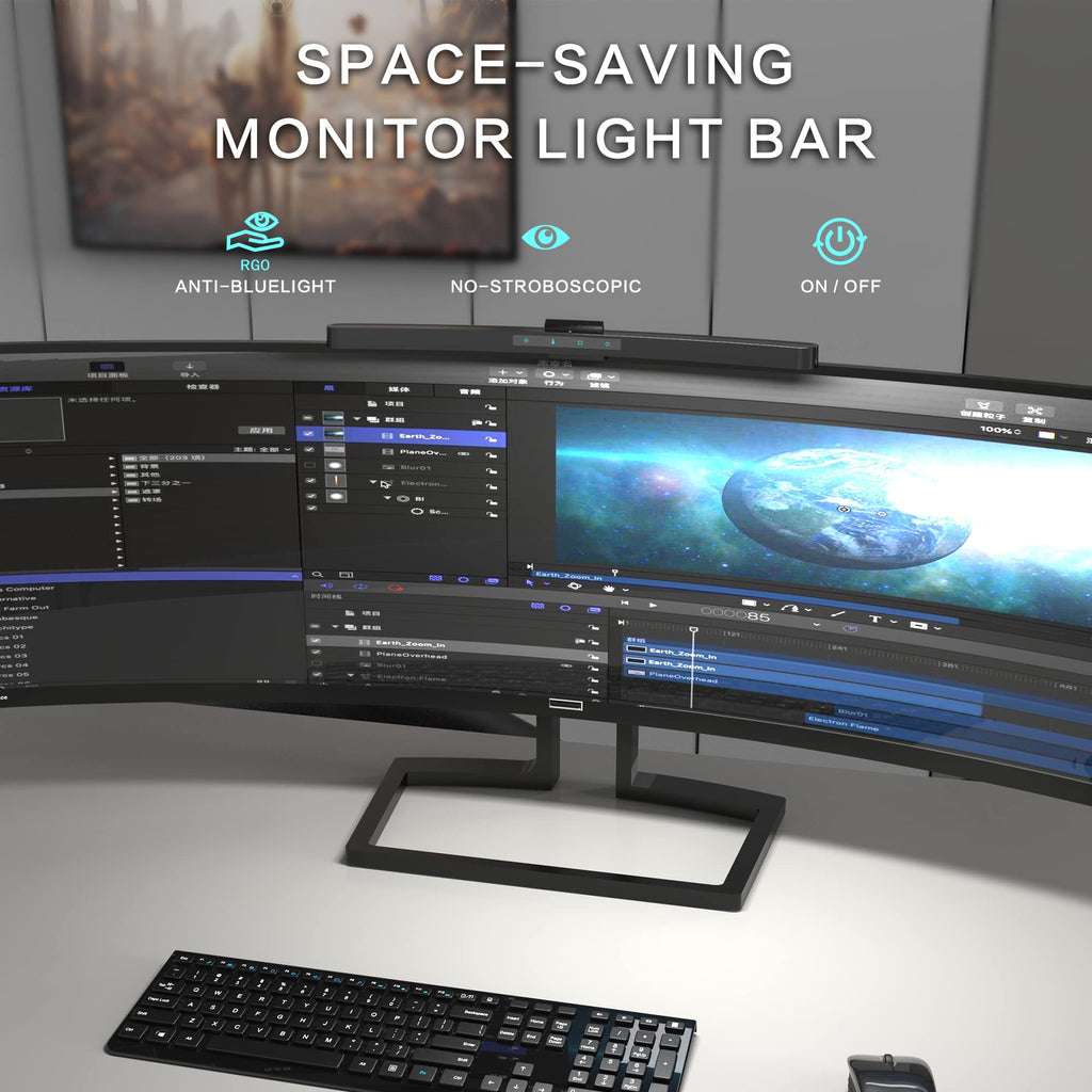 Curved Monitor Light Bar with Wireless Remote,Monitor Auto-Dimming and Camera Base,Applicable to All Screens. No