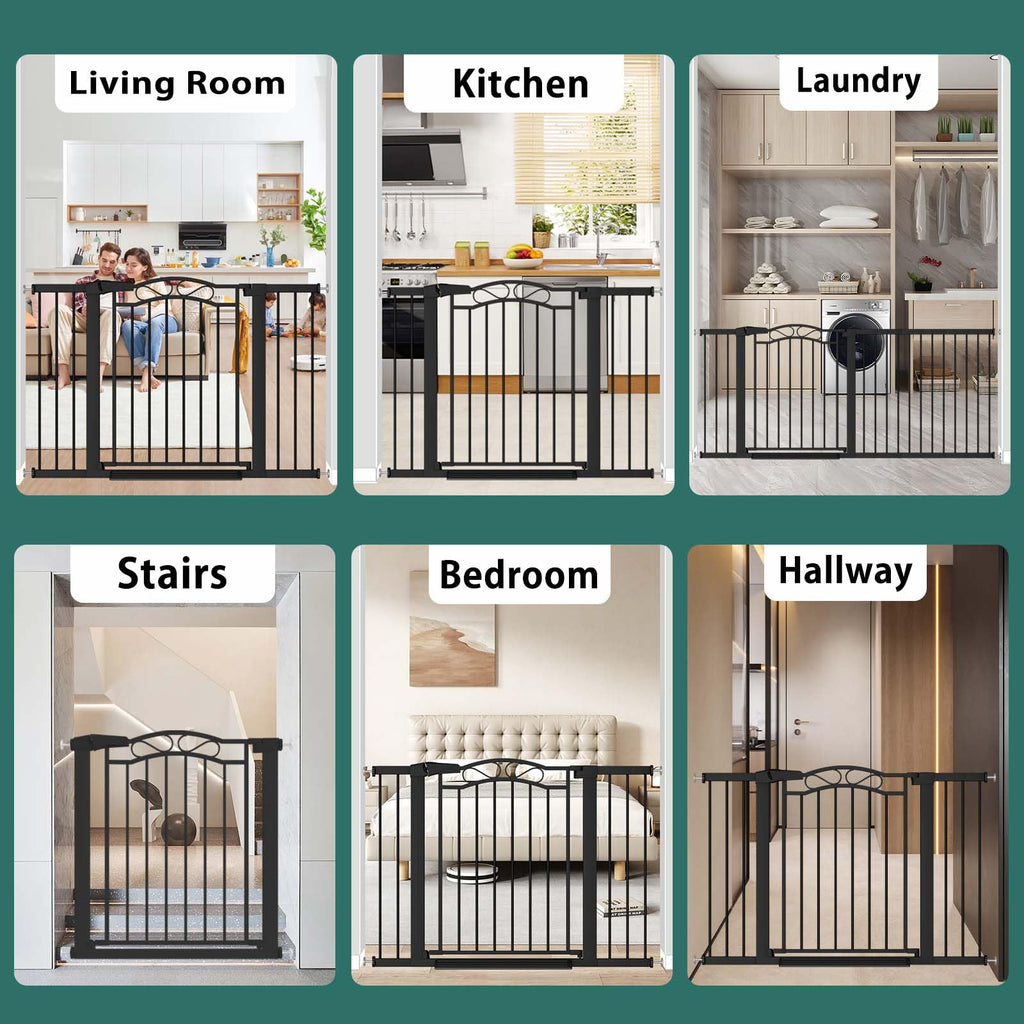 29.5"-48.8" Extra Wide Baby Gate for Stairs, Pressure Mounted Easy Walk Thru Pet Gate, Metal Safety Child Gate No