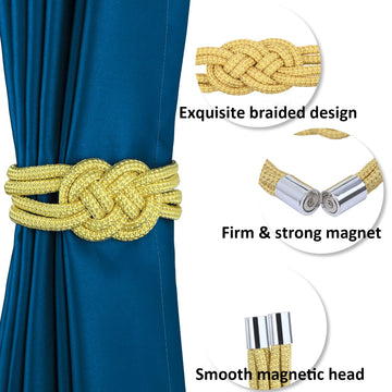 Magnetic Curtain Tiebacks, Decorative Curtain Holdbacks - 4 Pack