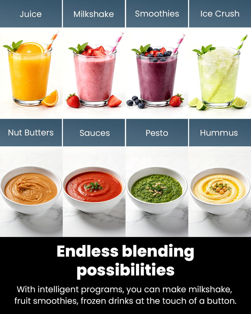 Blender, 1300W Glass Blender with 6 Preset Programs