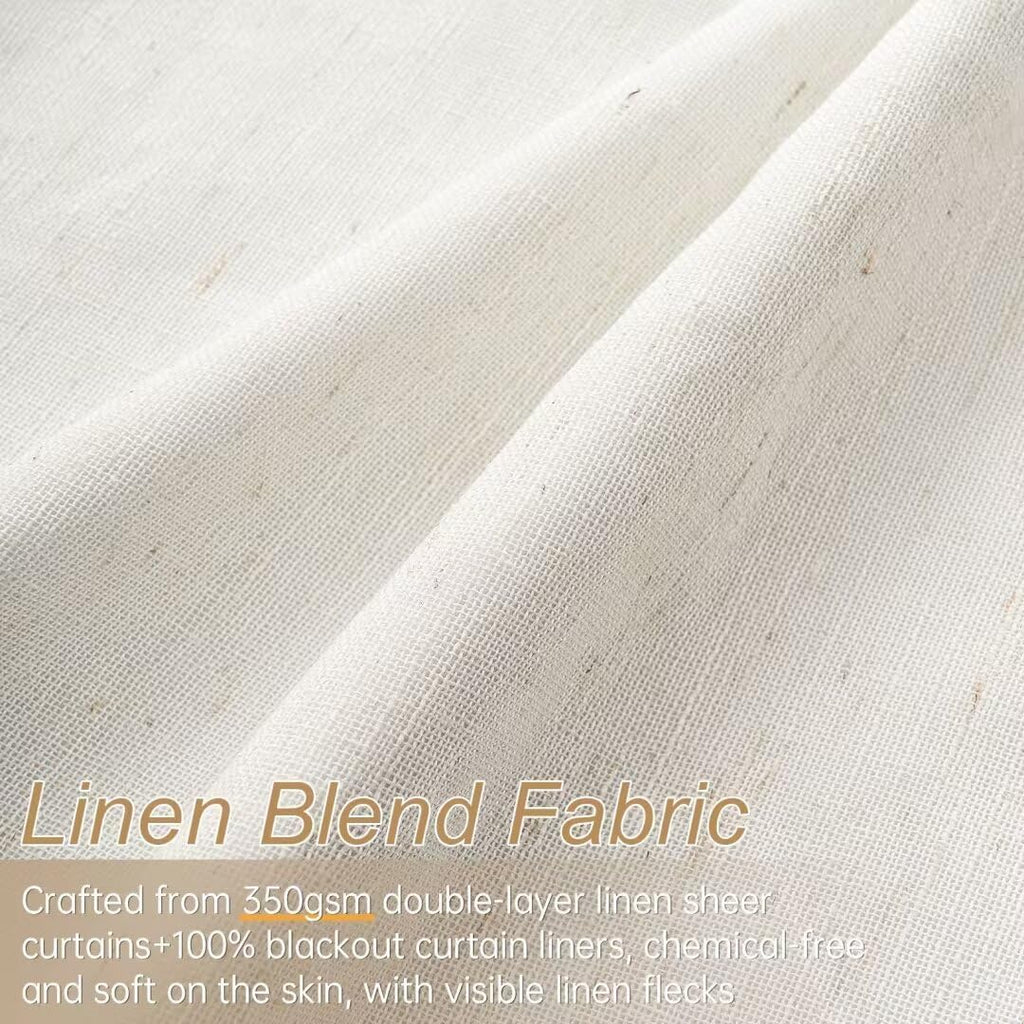 96 inch Long Natural Pinch Pleated 100% Blackout Curtains,Luxury Linen Curtains with Hooks for Patio Large Window